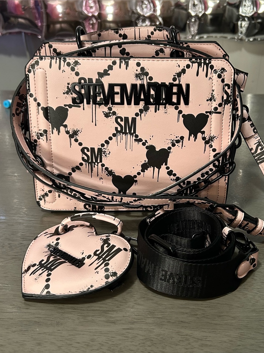 Steve Madden Pink Graffiti Heart Crossbody Bag NWOT